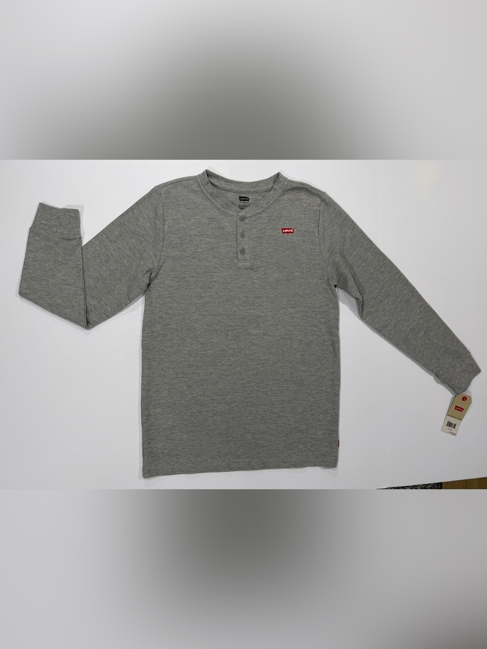 Levi's Grey Long Sleeve Henley with Red Logo